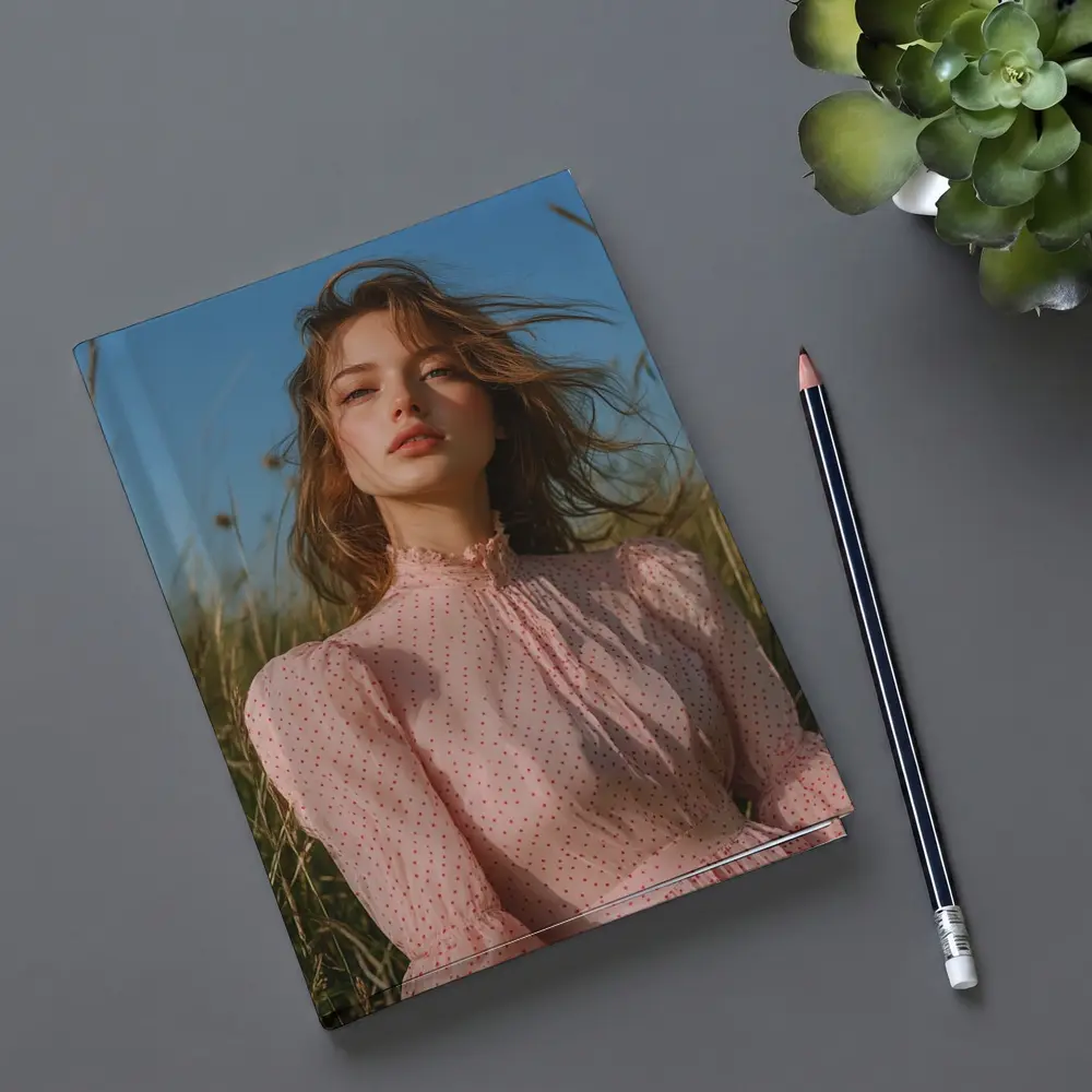 Young Woman Pink Dress Summer Meadow – Notebooks