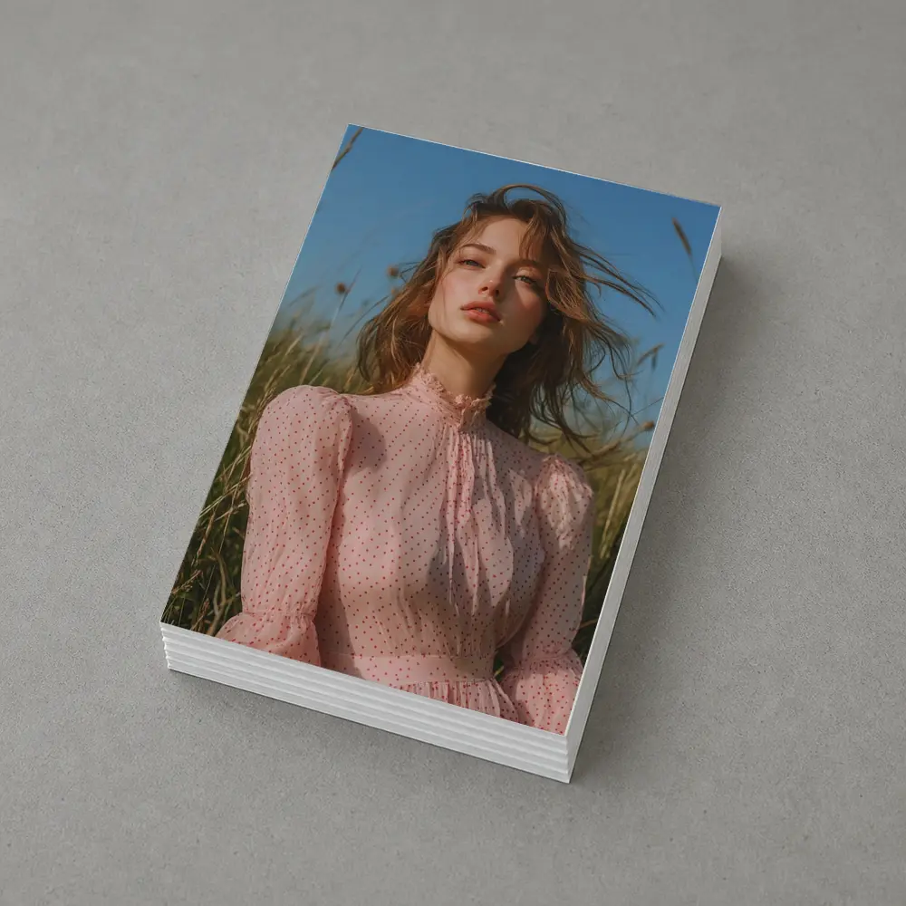 Young Woman Pink Dress Summer Meadow – Postcards