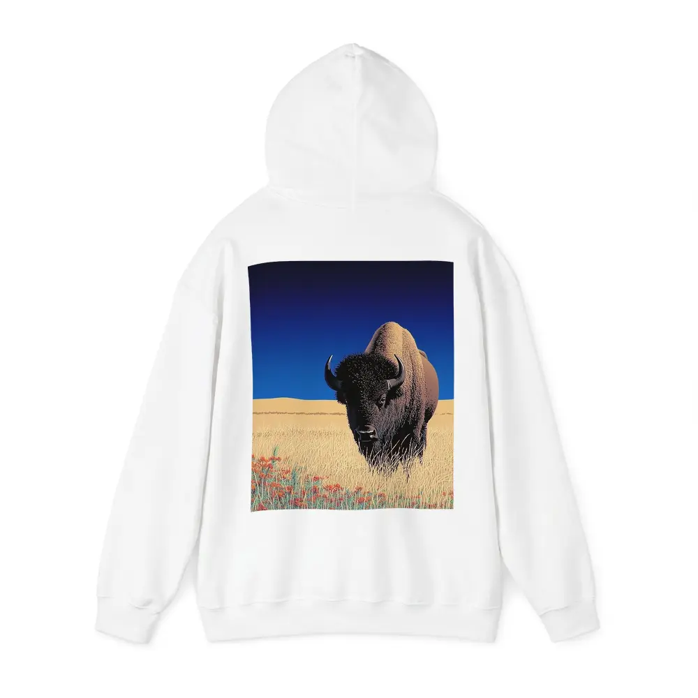 Bison Standing Tall Golden Prairie Blue Sky – Hoodies