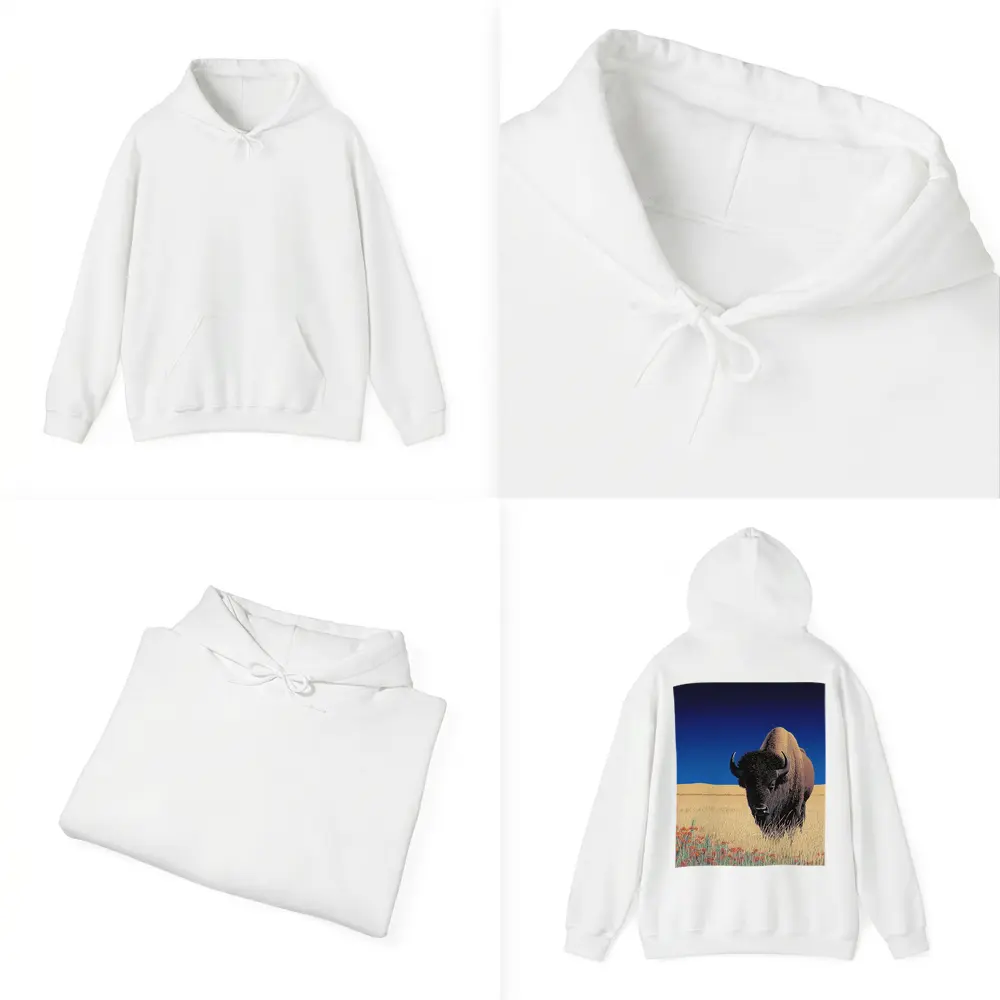 Bison Standing Tall Golden Prairie Blue Sky – Hoodies