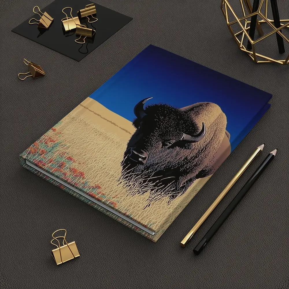 Bison Standing Tall Golden Prairie Blue Sky – Notebooks