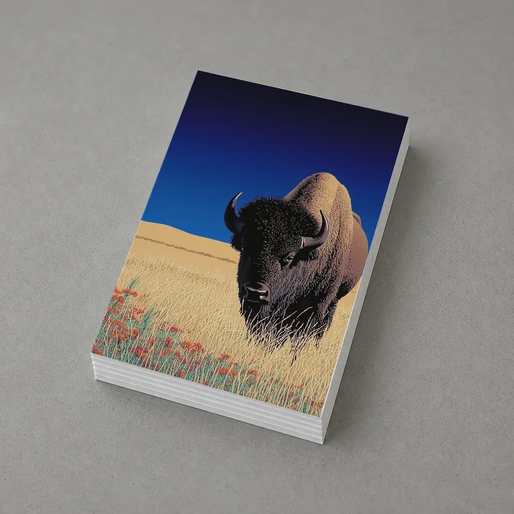 Bison Standing Tall Golden Prairie Blue Sky – Postcards
