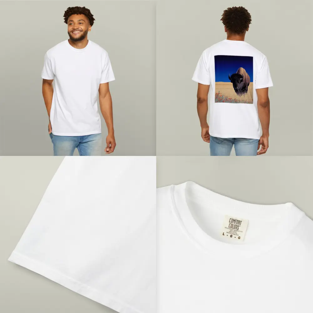Bison Standing Tall Golden Prairie Blue Sky – T-Shirts