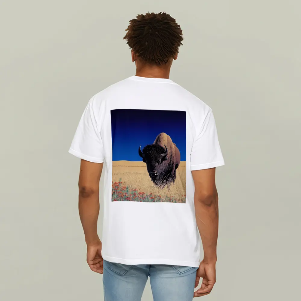 Bison Standing Tall Golden Prairie Blue Sky – T-Shirts