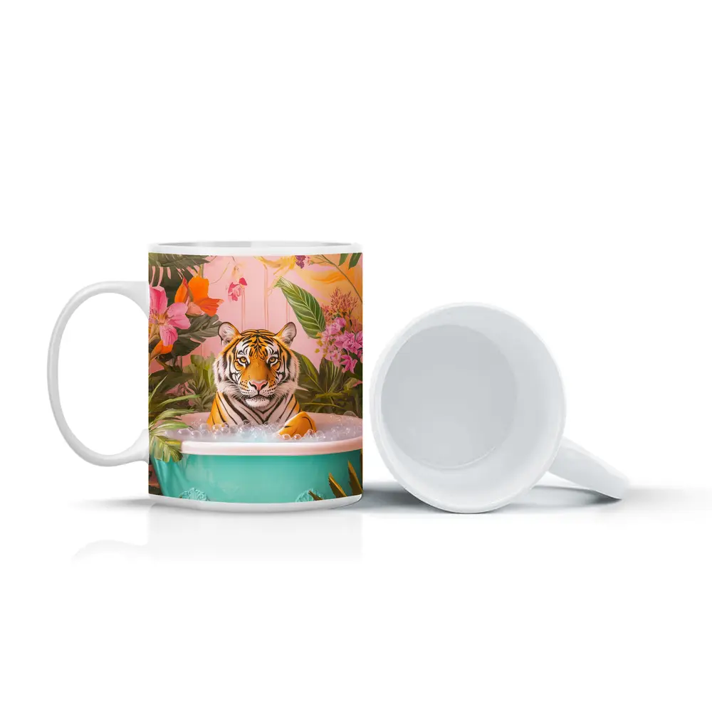 Tiger Relaxing In Tropical Floral Bath – Mugs