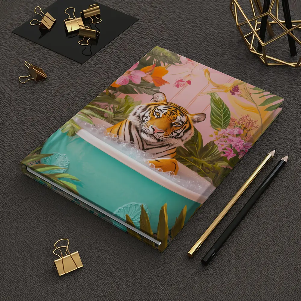 Tiger Relaxing In Tropical Floral Bath – Notebooks