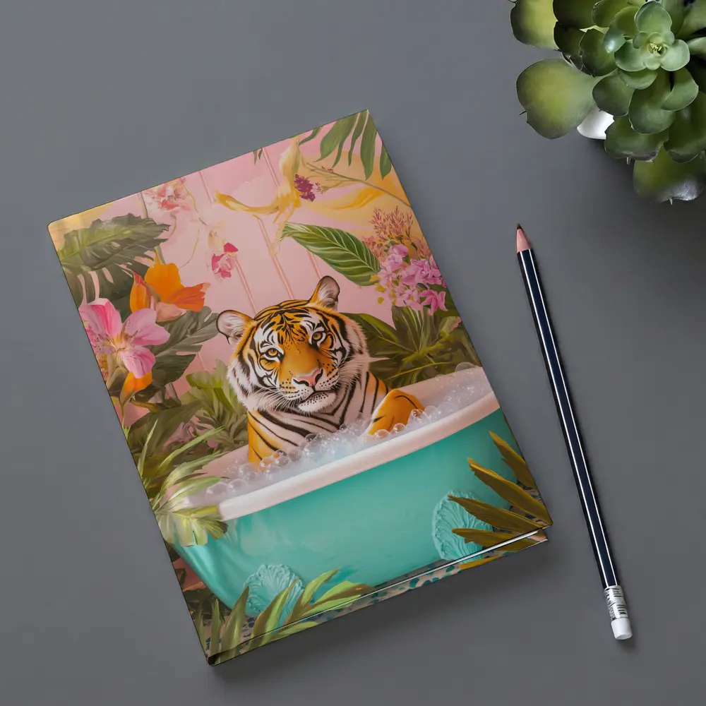 Tiger Relaxing In Tropical Floral Bath – Notebooks