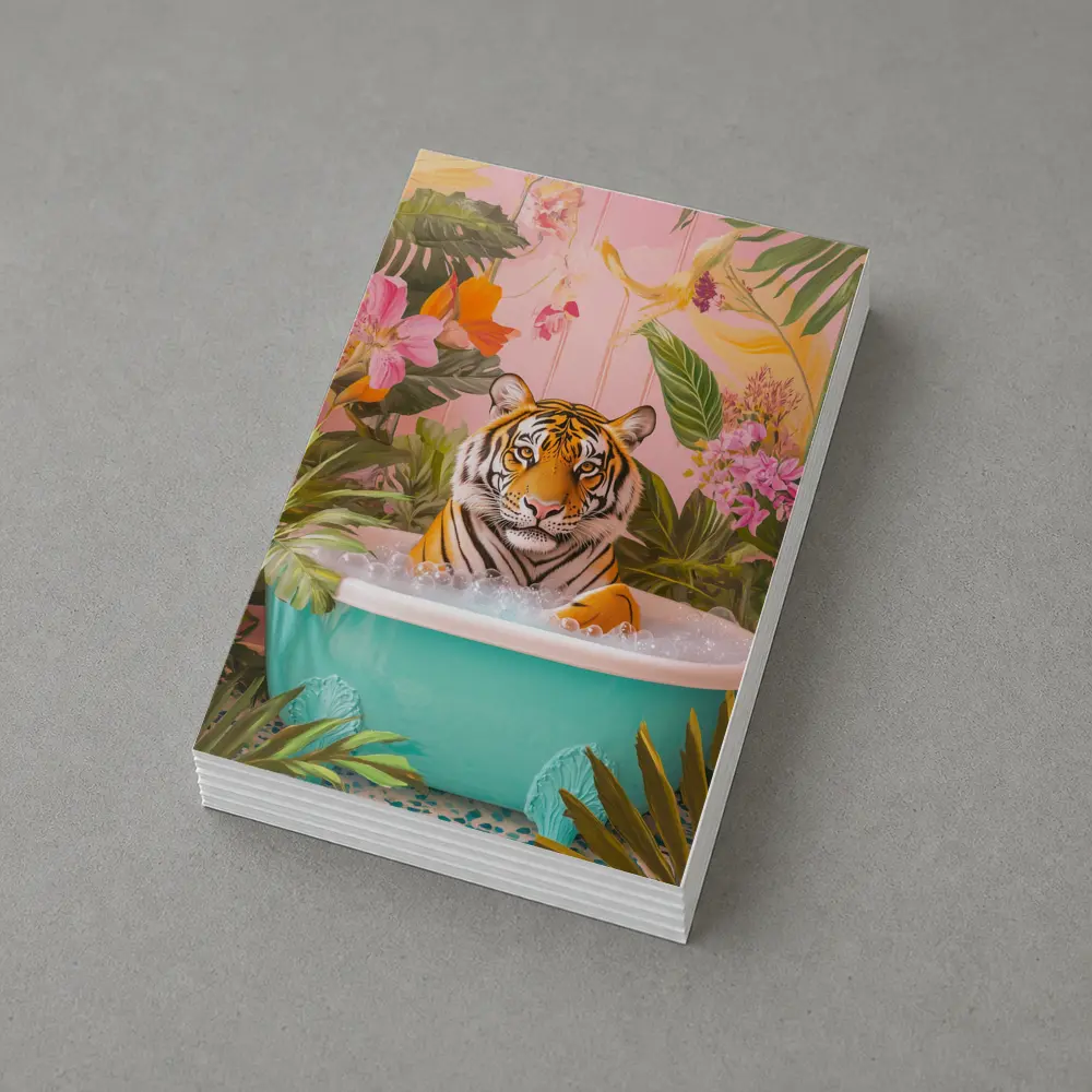 Tiger Relaxing In Tropical Floral Bath – Postcards