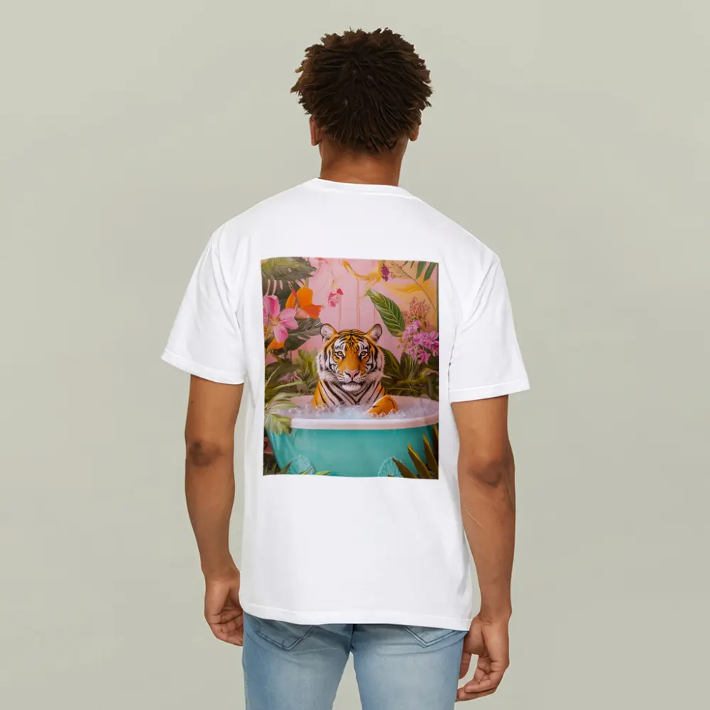 Tiger Relaxing In Tropical Floral Bath – T-Shirts