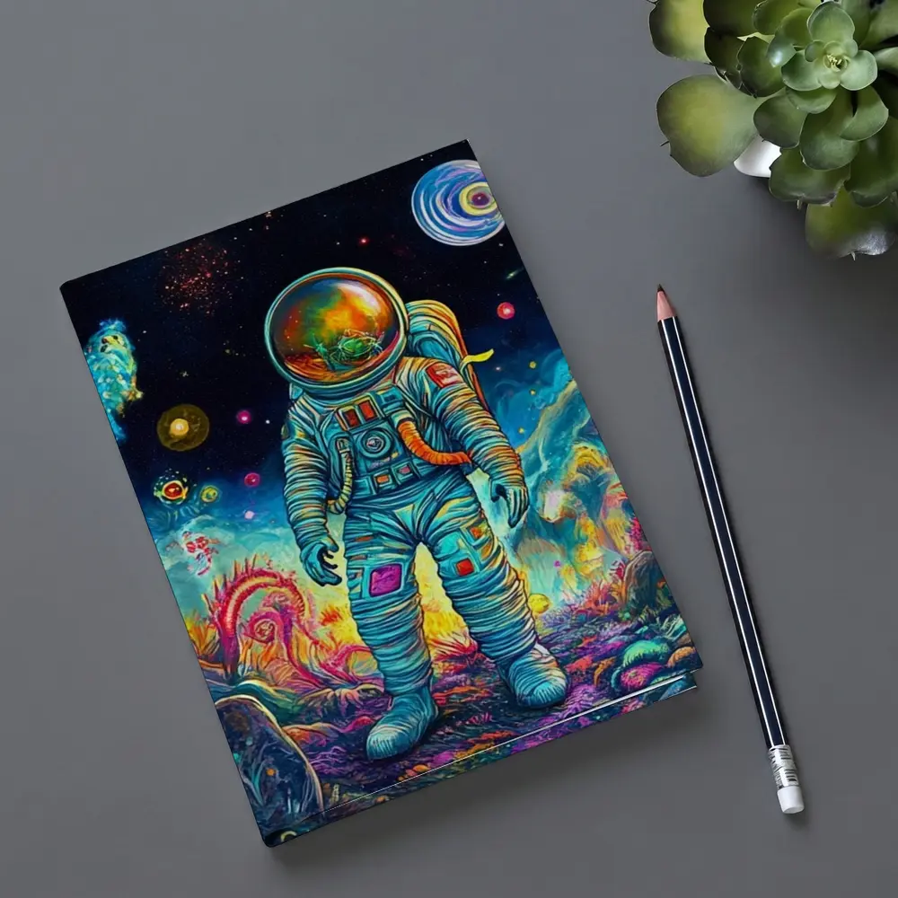 Astronaut Standing In Colorful Alien Landscape – Notebooks