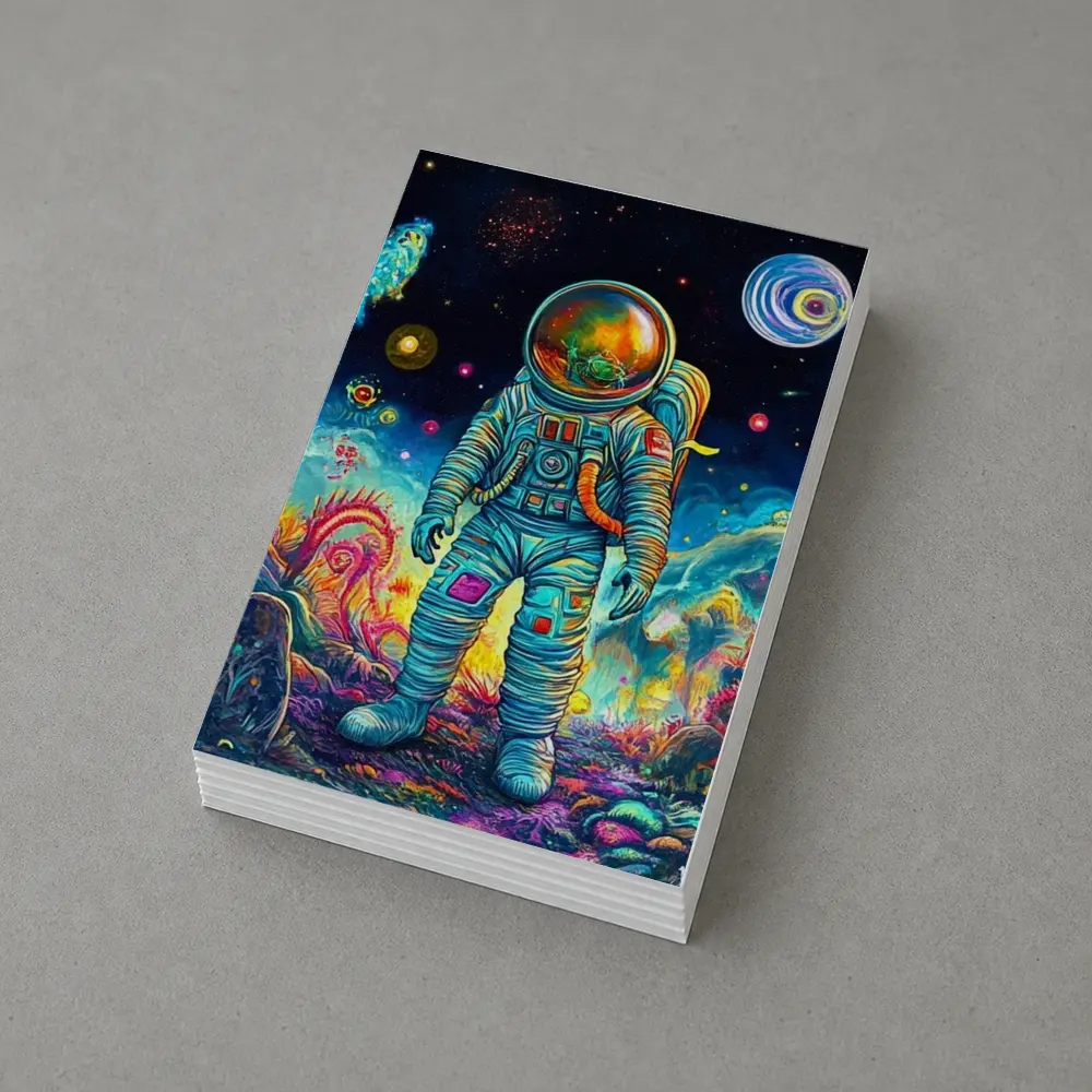 Astronaut Standing In Colorful Alien Landscape – Postcards