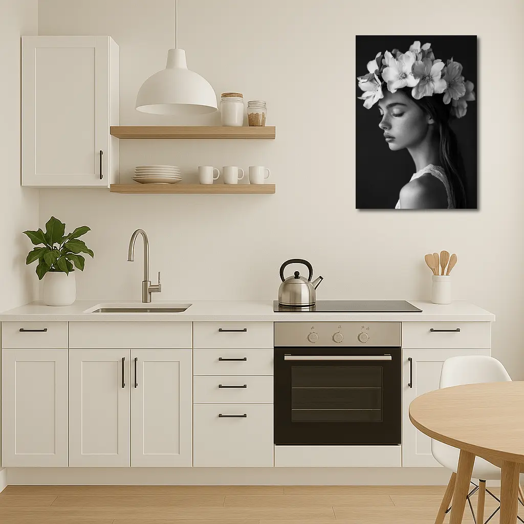 Woman Flower Crown Black White Portrait – Wall Art