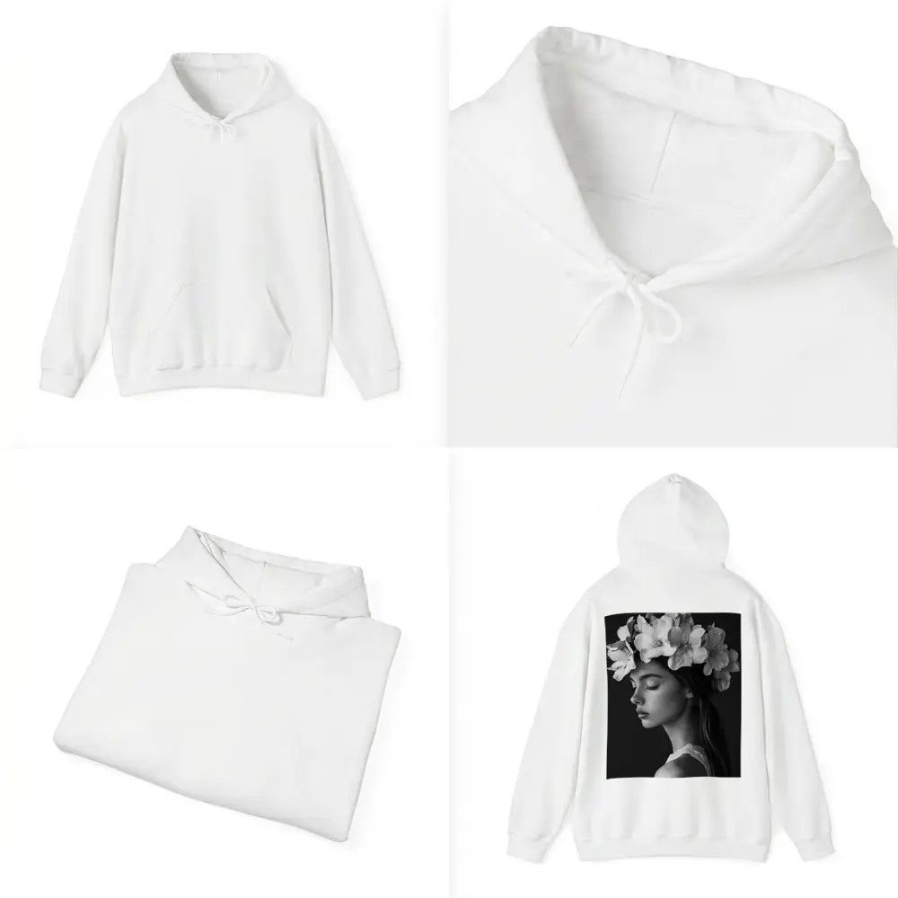 Woman Flower Crown Black White Portrait – Hoodies