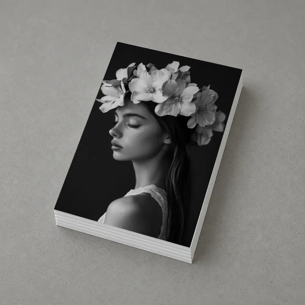 Woman Flower Crown Black White Portrait – Postcards