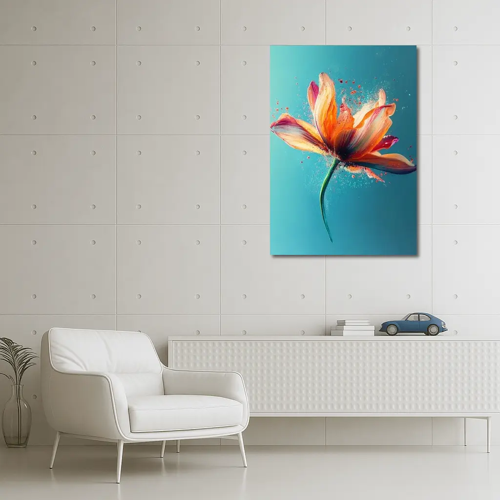 Orange Tulip Flower Explosion Teal Background – Wall Art