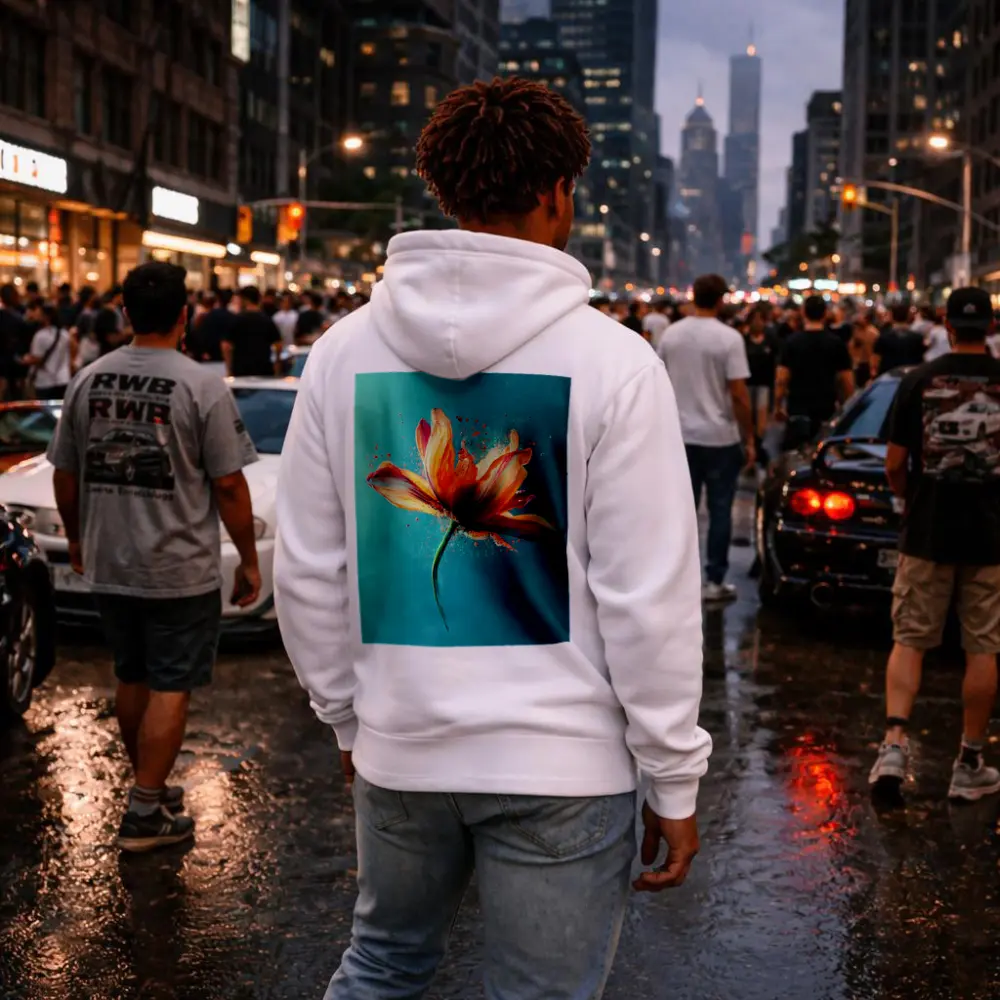Orange Tulip Flower Explosion Teal Background – Hoodies