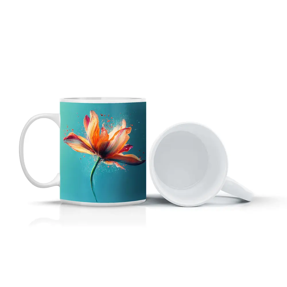 Orange Tulip Flower Explosion Teal Background – Mugs