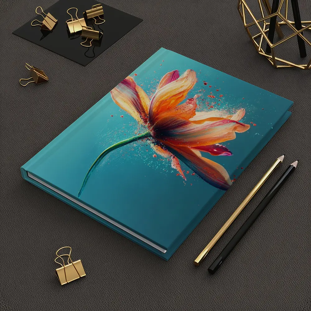 Orange Tulip Flower Explosion Teal Background – Notebooks