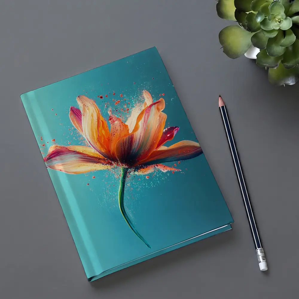 Orange Tulip Flower Explosion Teal Background – Notebooks