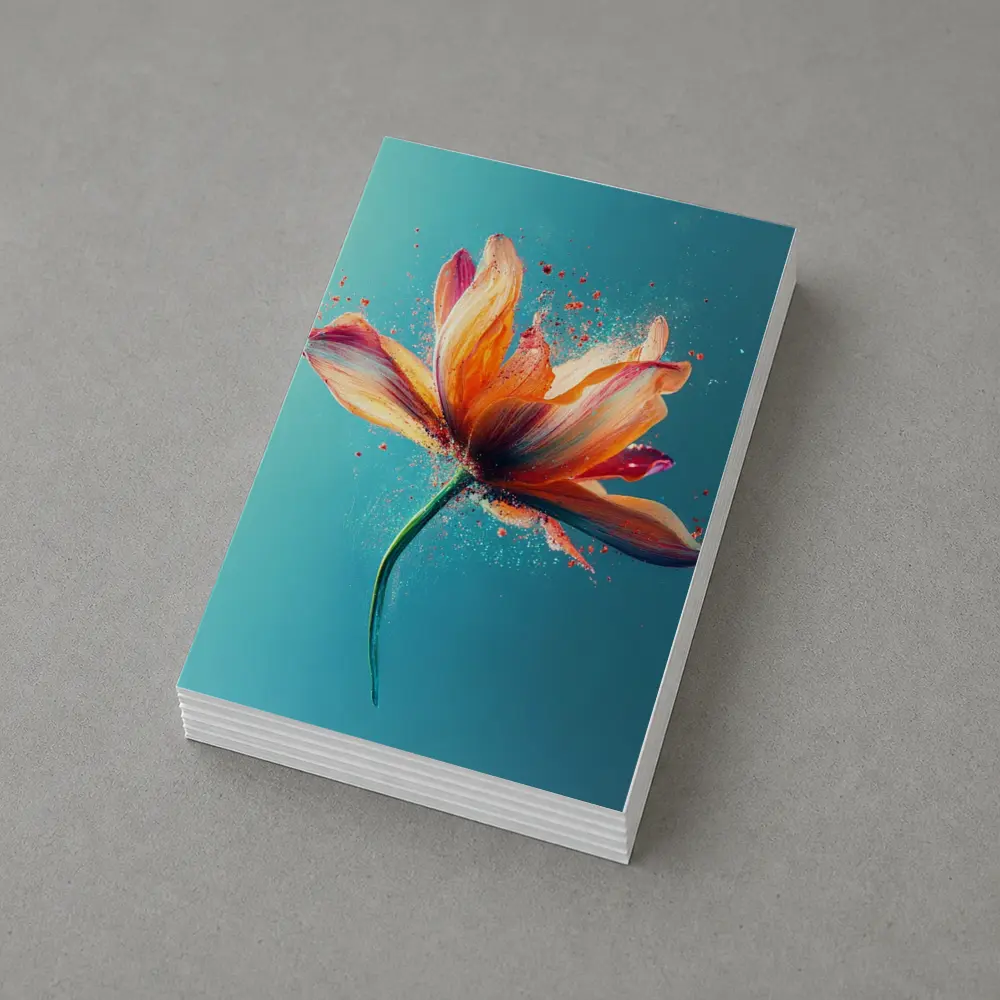 Orange Tulip Flower Explosion Teal Background – Postcards