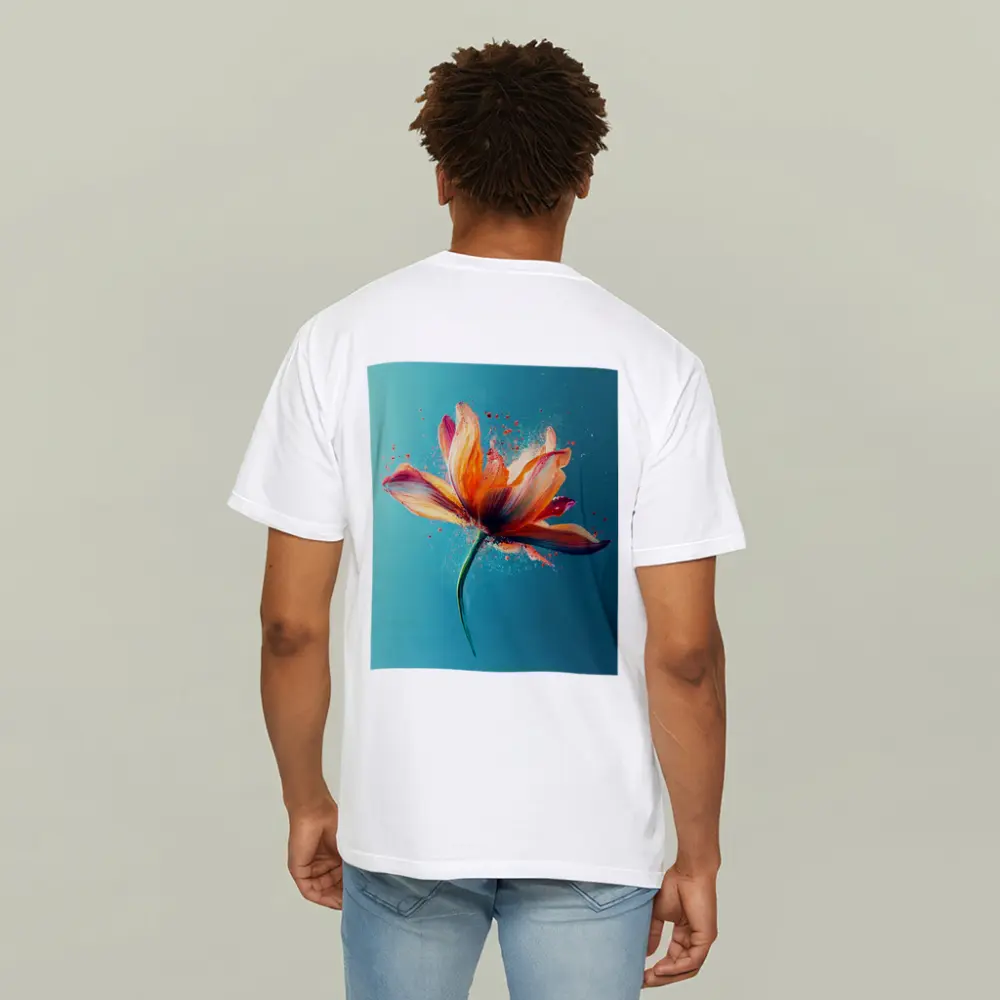 Orange Tulip Flower Explosion Teal Background – T-Shirts