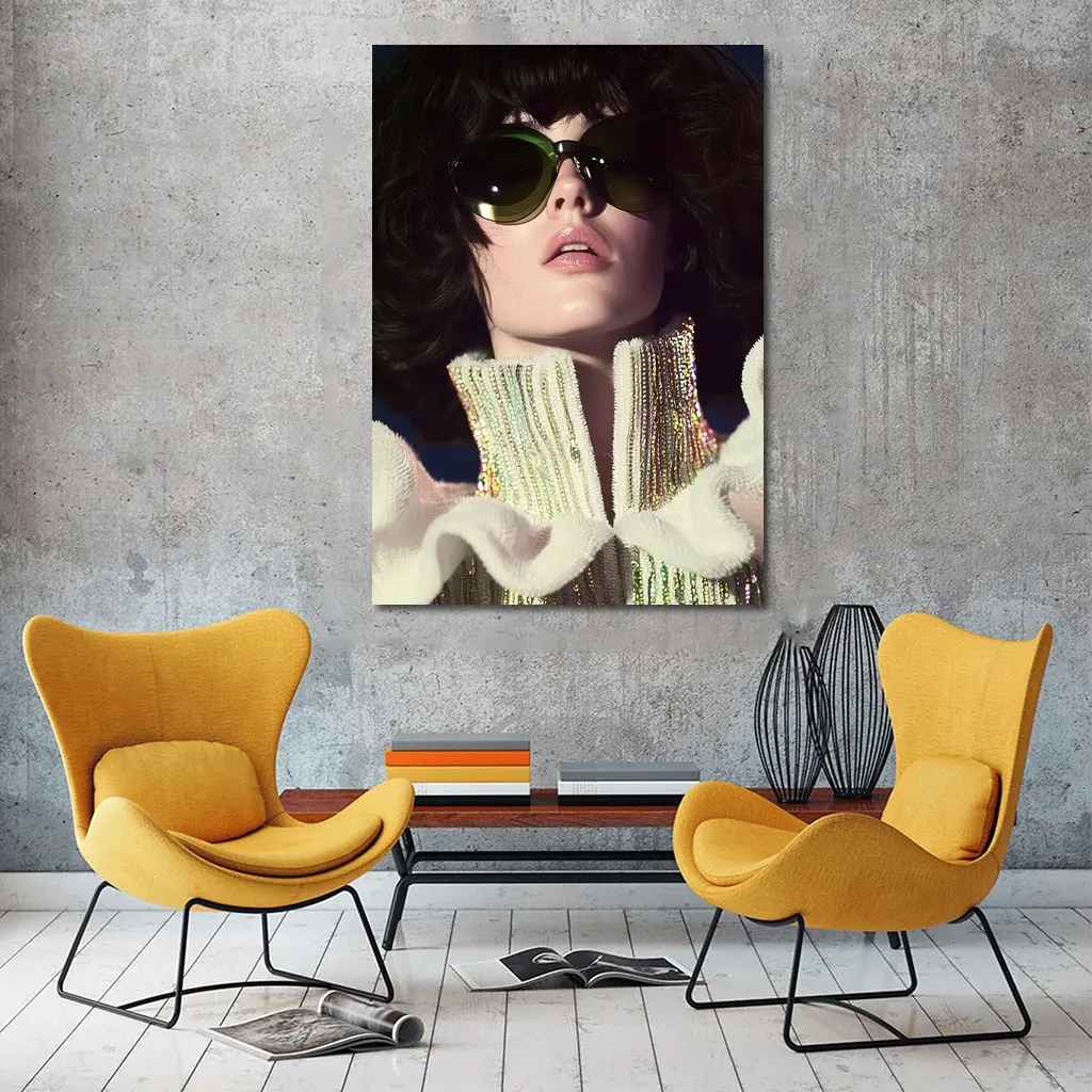 Retro Woman Green Sunglasses Sequin Fashion Portrait – Wall Art