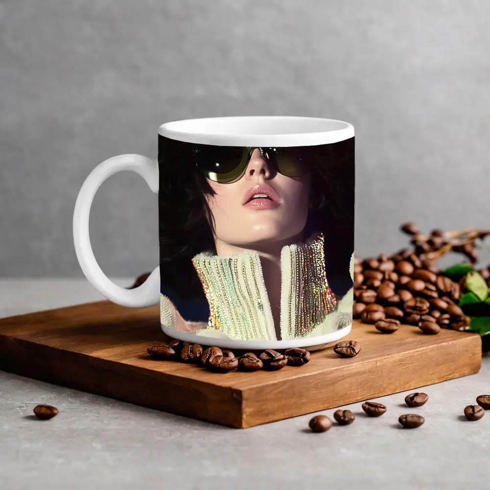 Retro Woman Green Sunglasses Sequin Fashion Portrait – Mugs