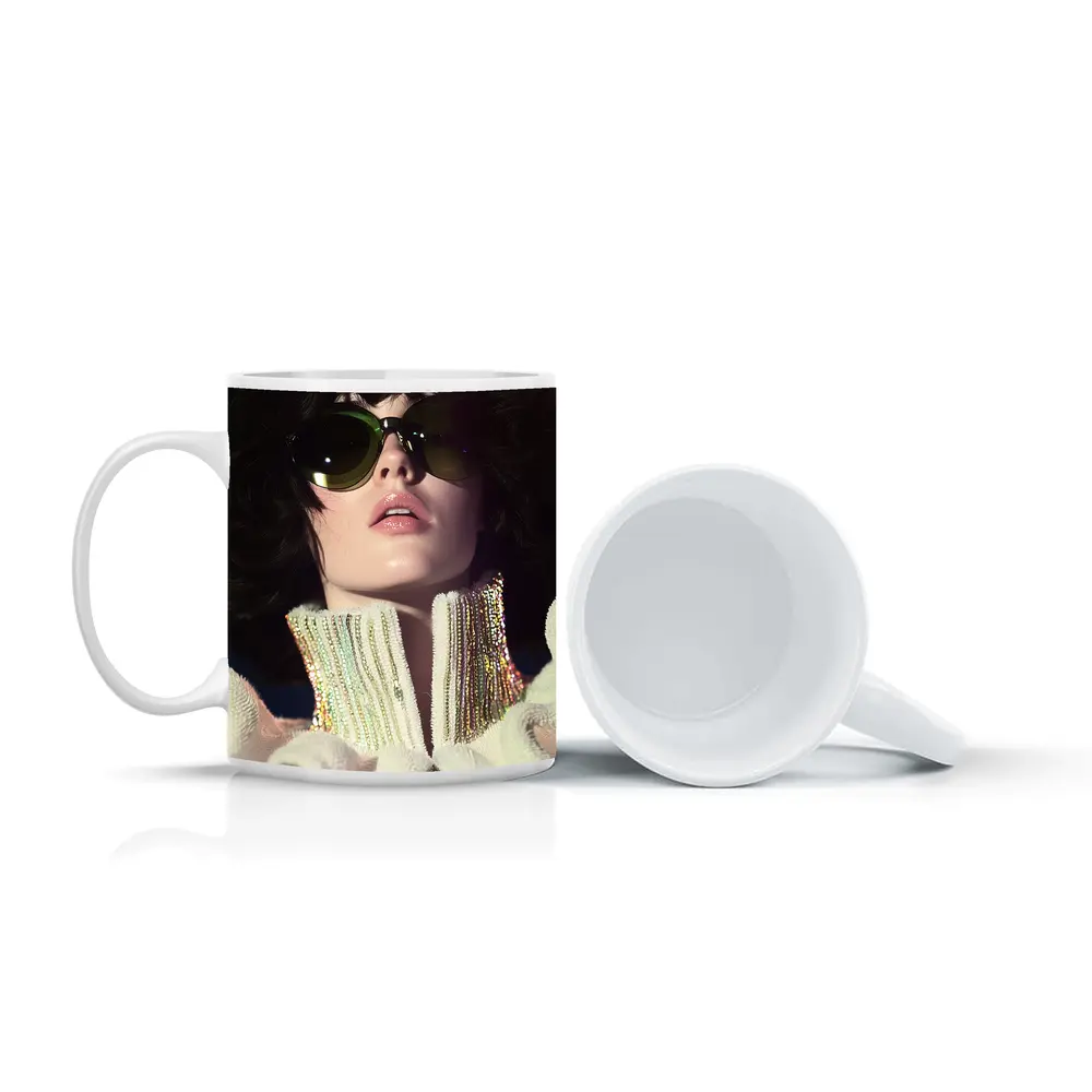 Retro Woman Green Sunglasses Sequin Fashion Portrait – Mugs