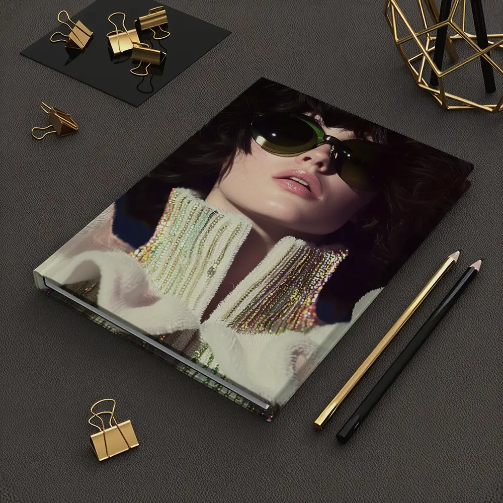Retro Woman Green Sunglasses Sequin Fashion Portrait – Notebooks