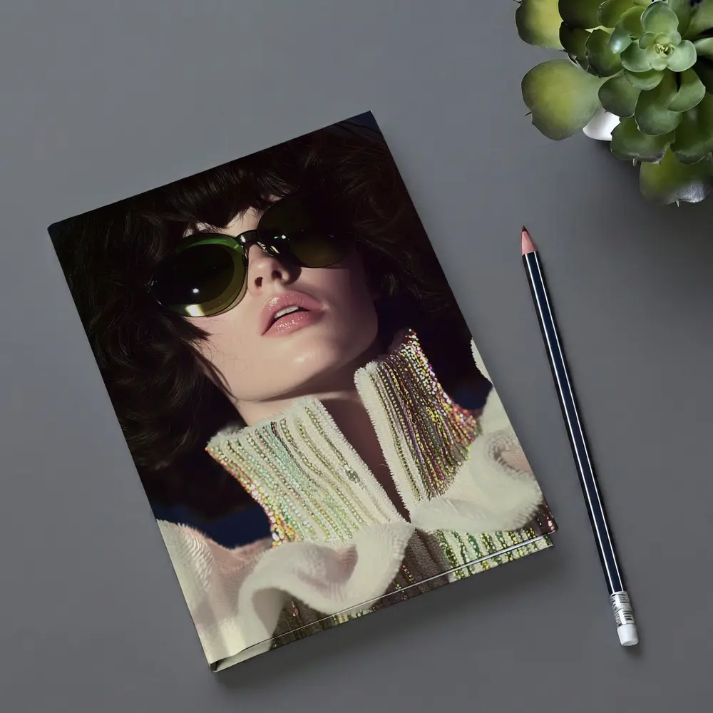 Retro Woman Green Sunglasses Sequin Fashion Portrait – Notebooks
