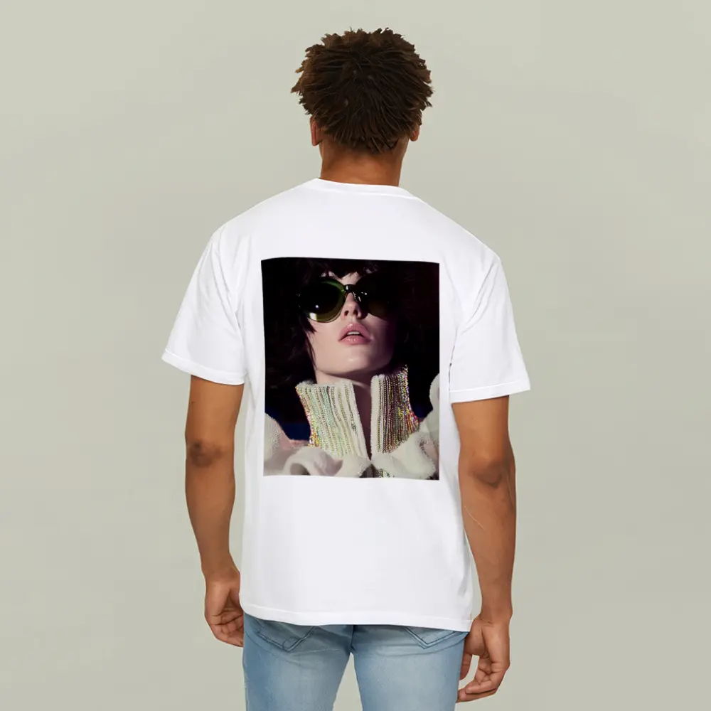 Retro Woman Green Sunglasses Sequin Fashion Portrait – T-Shirts
