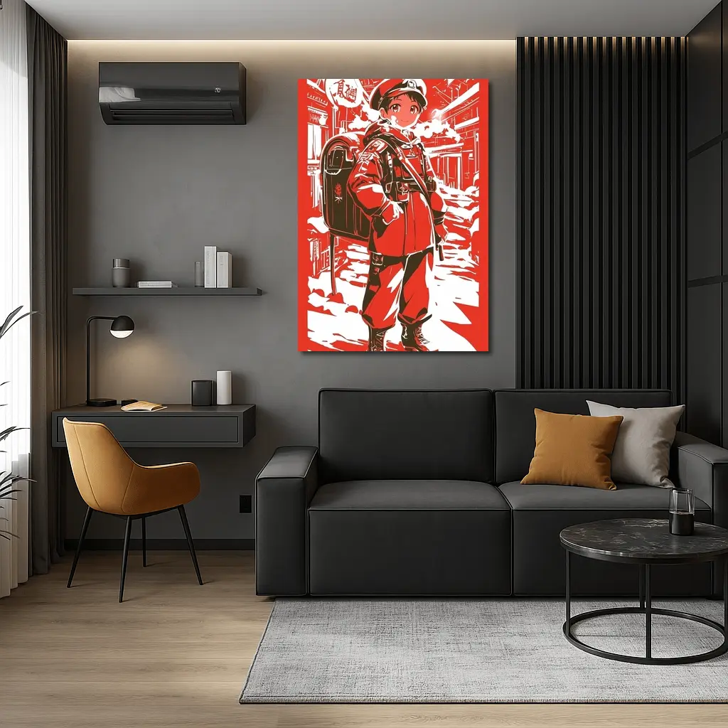 Anime Manga Girl Postal Worker Red City – Wall Art