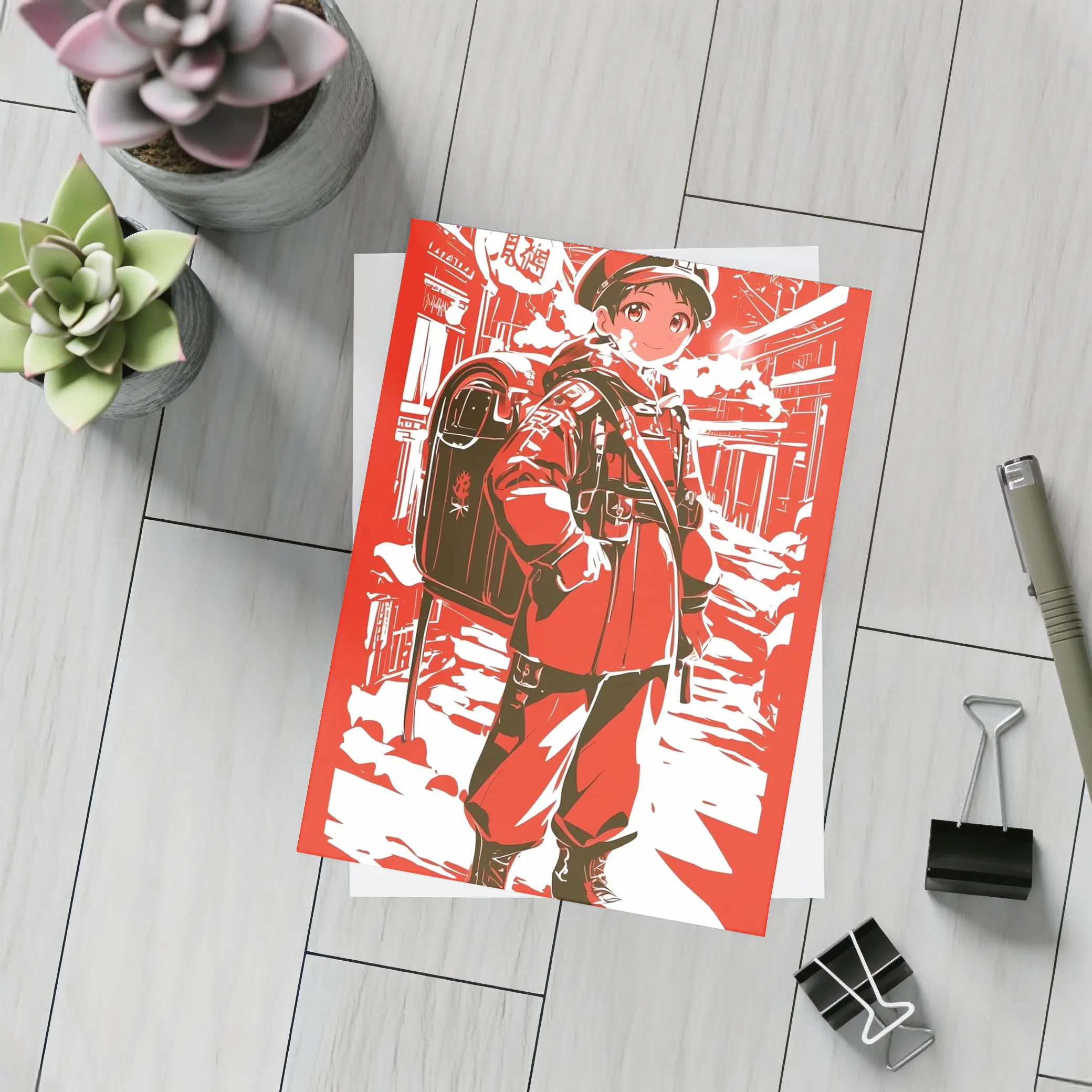 Anime Manga Girl Postal Worker Red City – Postcards