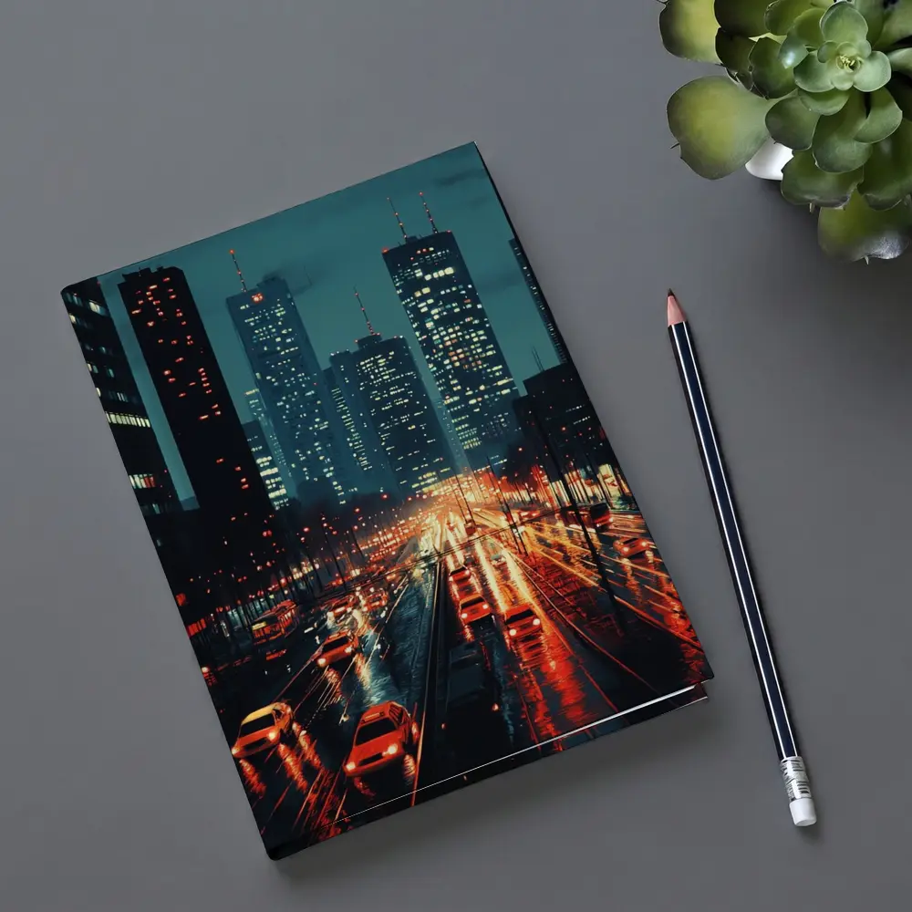 Rainy City Street Night Skyline Scene – Notebooks