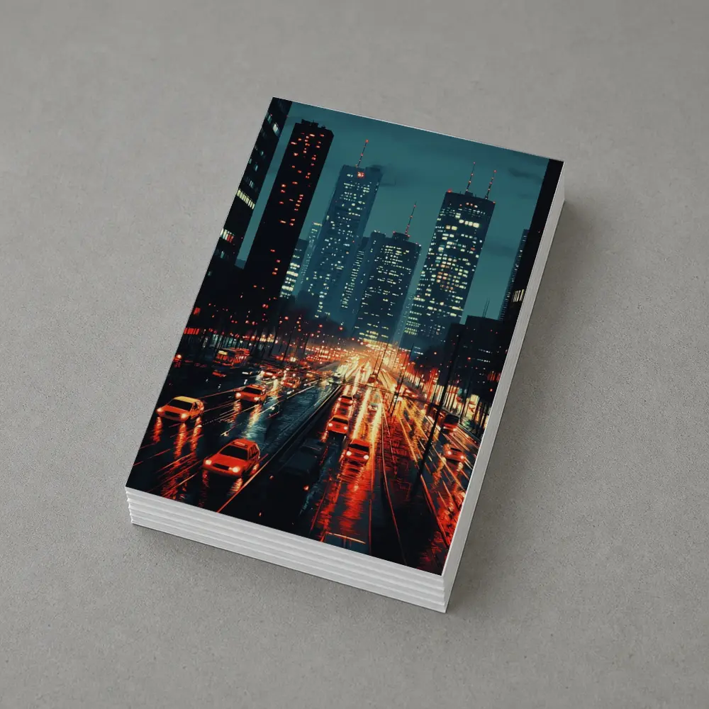 Rainy City Street Night Skyline Scene – Postcards