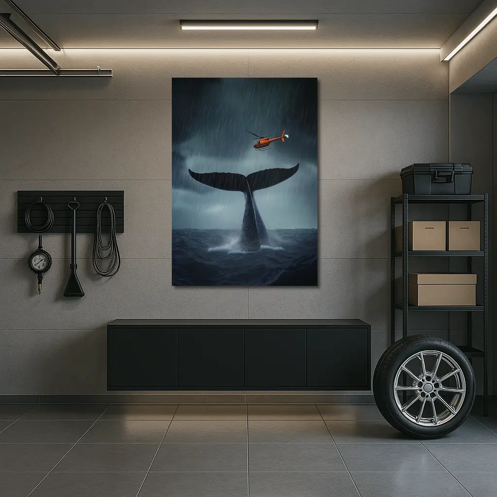 Whale Tail Rising Storm Sea Helicopter – Wall Art