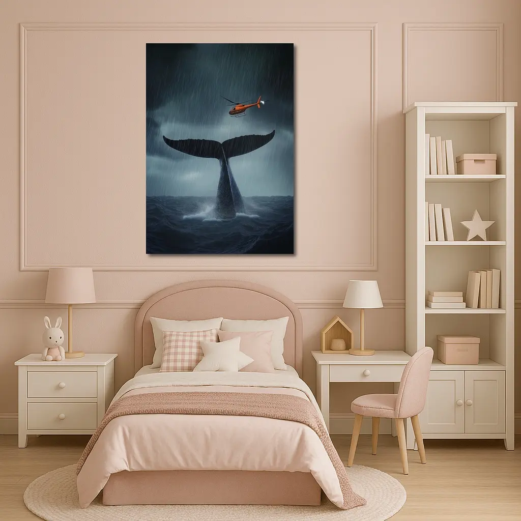 Whale Tail Rising Storm Sea Helicopter – Wall Art