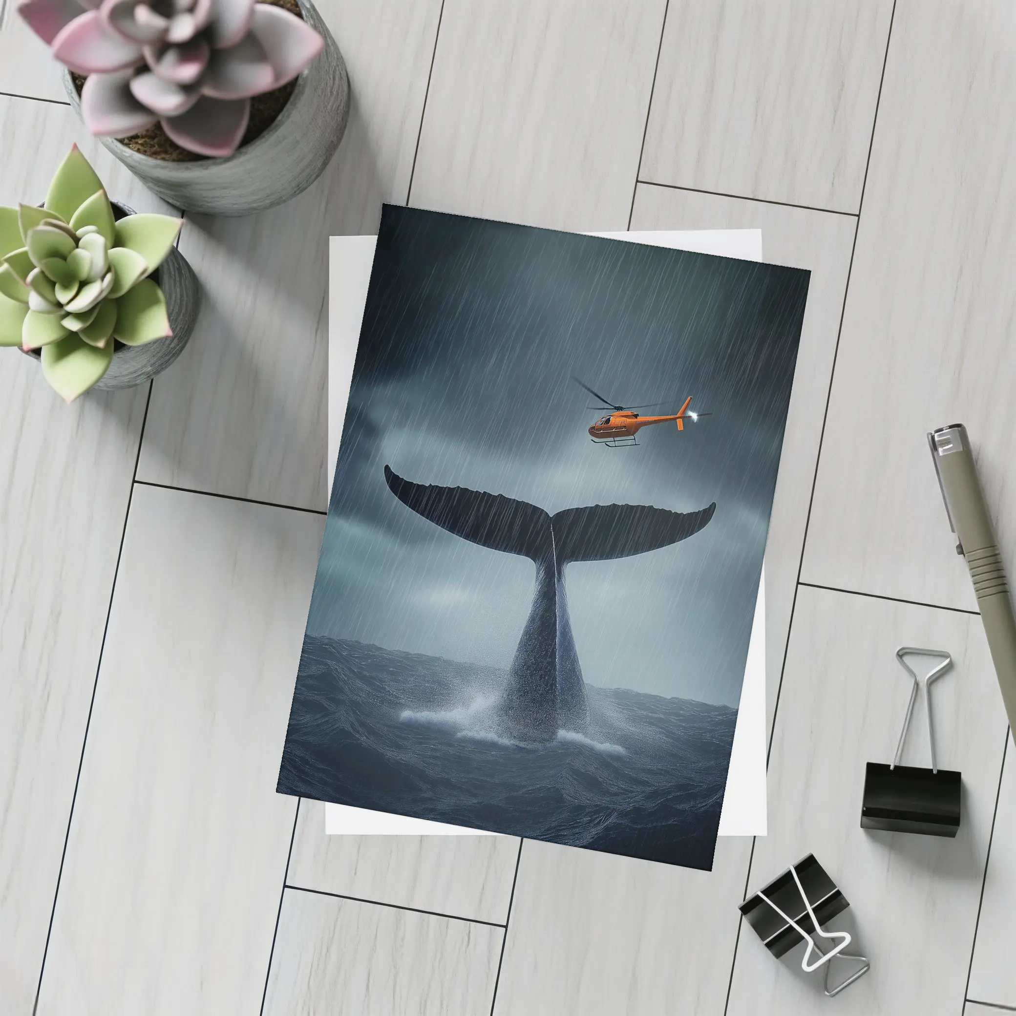 Whale Tail Rising Storm Sea Helicopter – Postcards