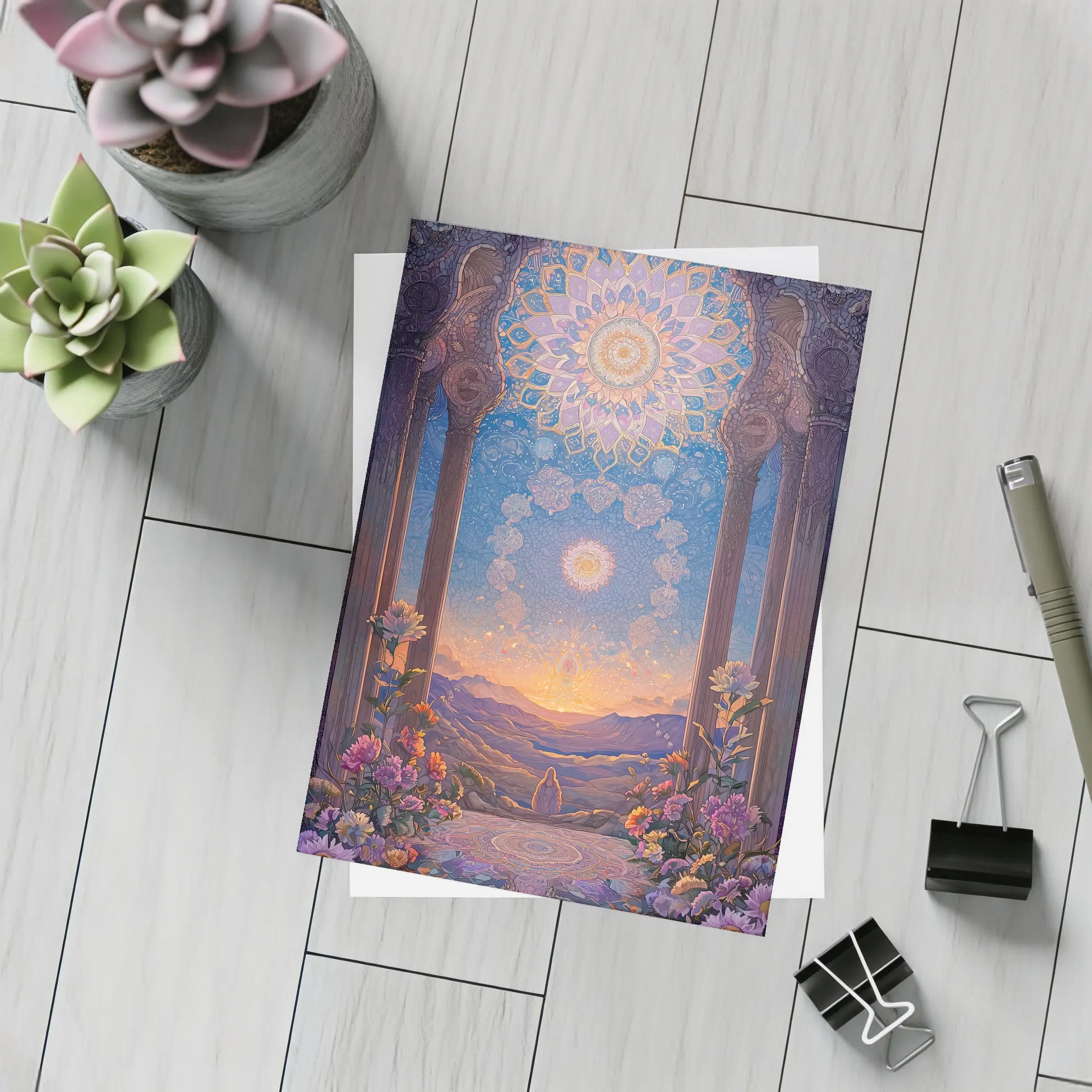 Mandala Arch Floral Mystic Sunset Landscape – Postcards