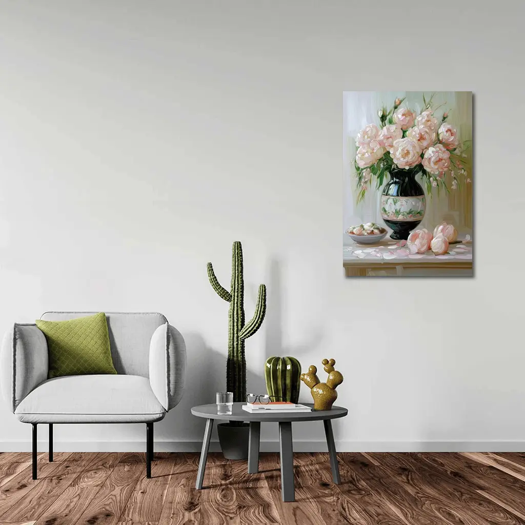 Pink Peonies Oil Painting Still Life – Wall Art