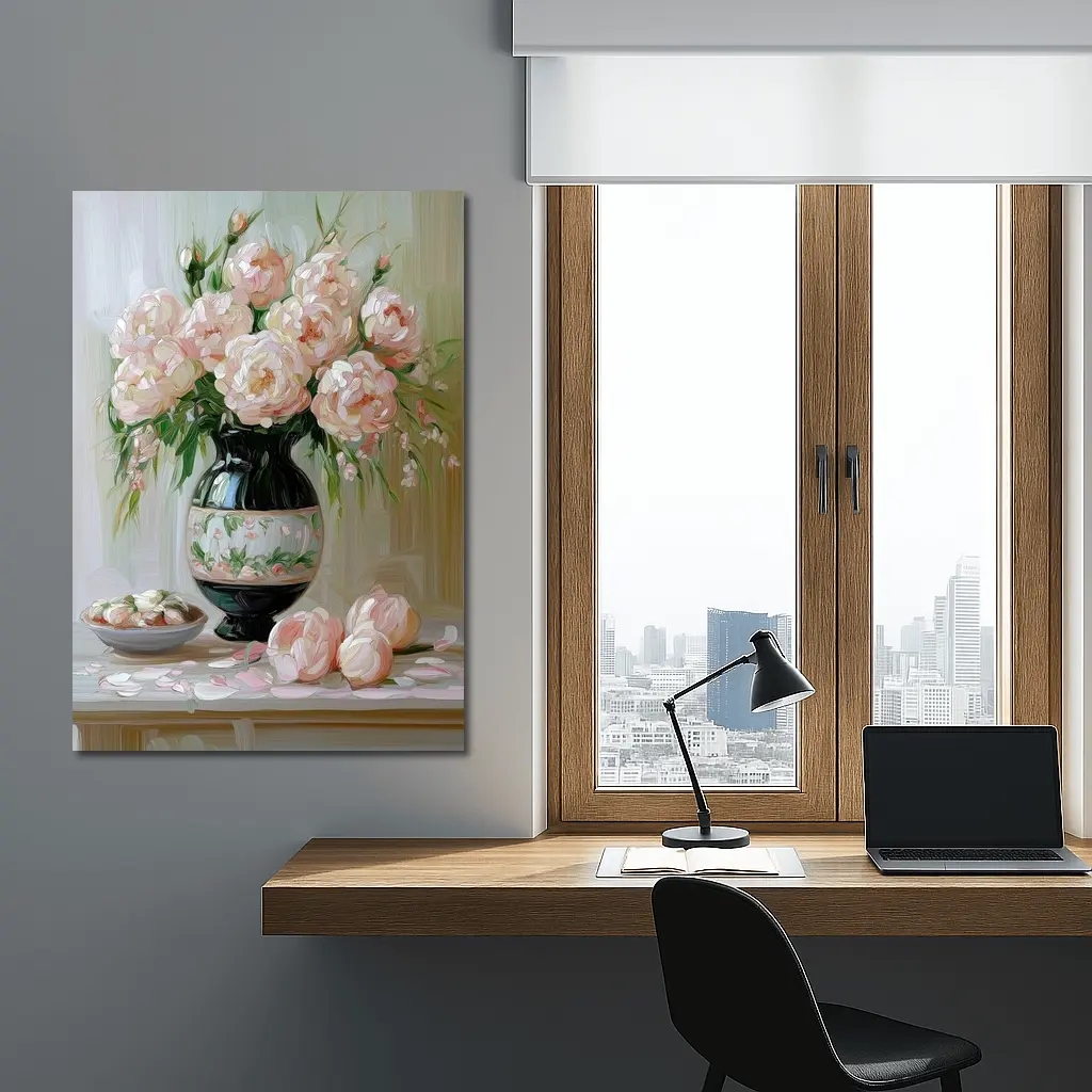 Pink Peonies Oil Painting Still Life – Wall Art