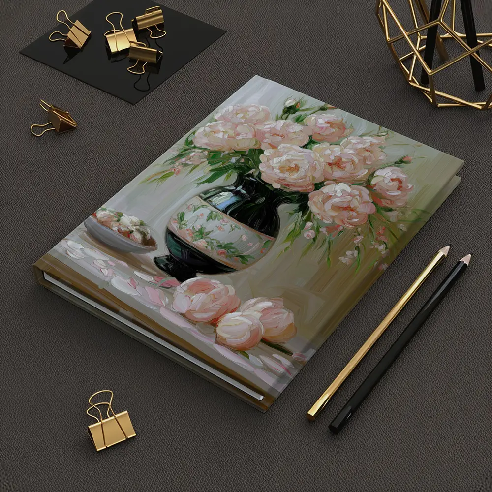 Pink Peonies Oil Painting Still Life – Notebooks