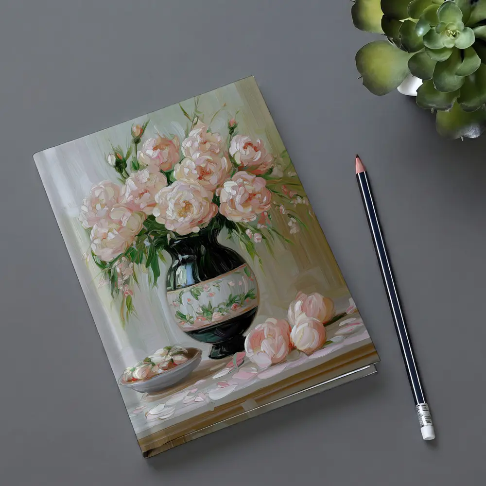 Pink Peonies Oil Painting Still Life – Notebooks