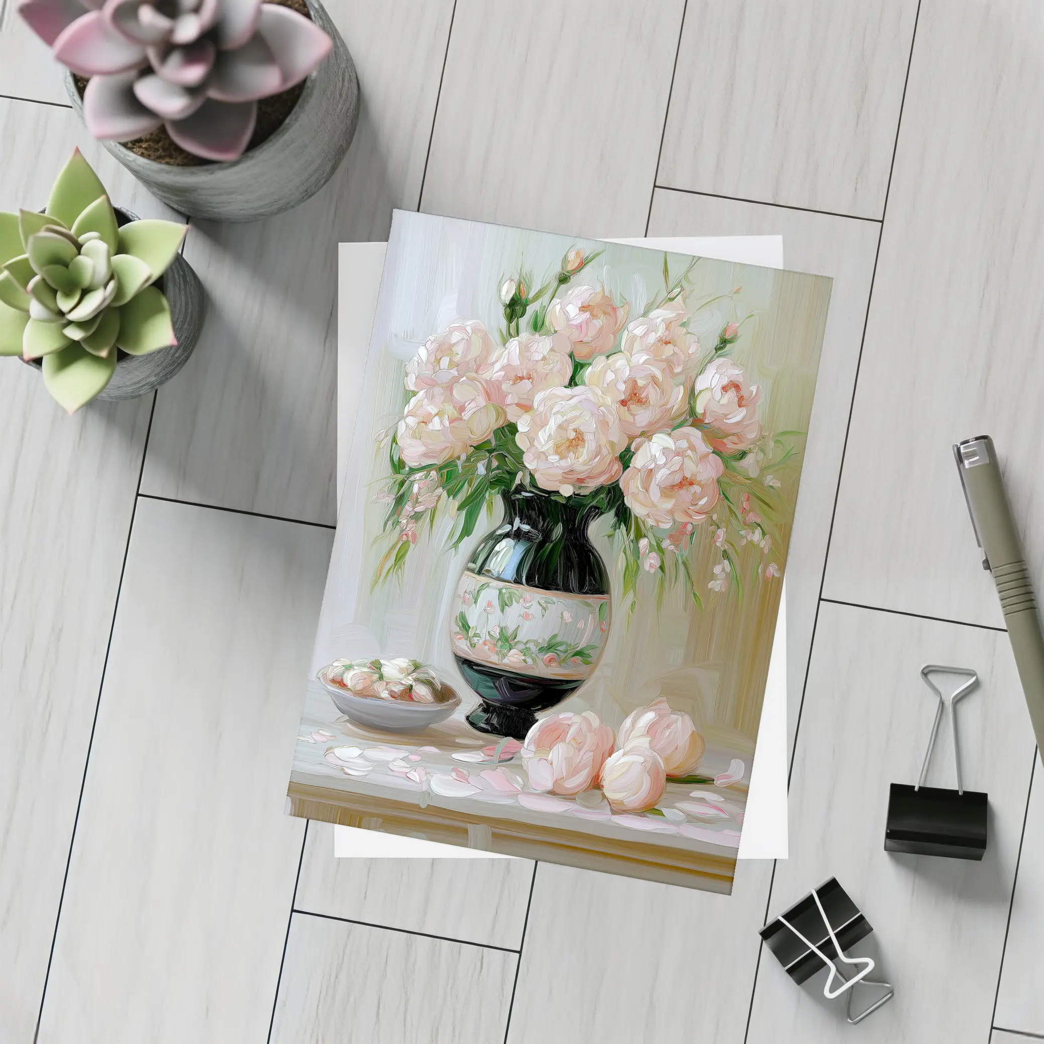 Pink Peonies Oil Painting Still Life – Postcards