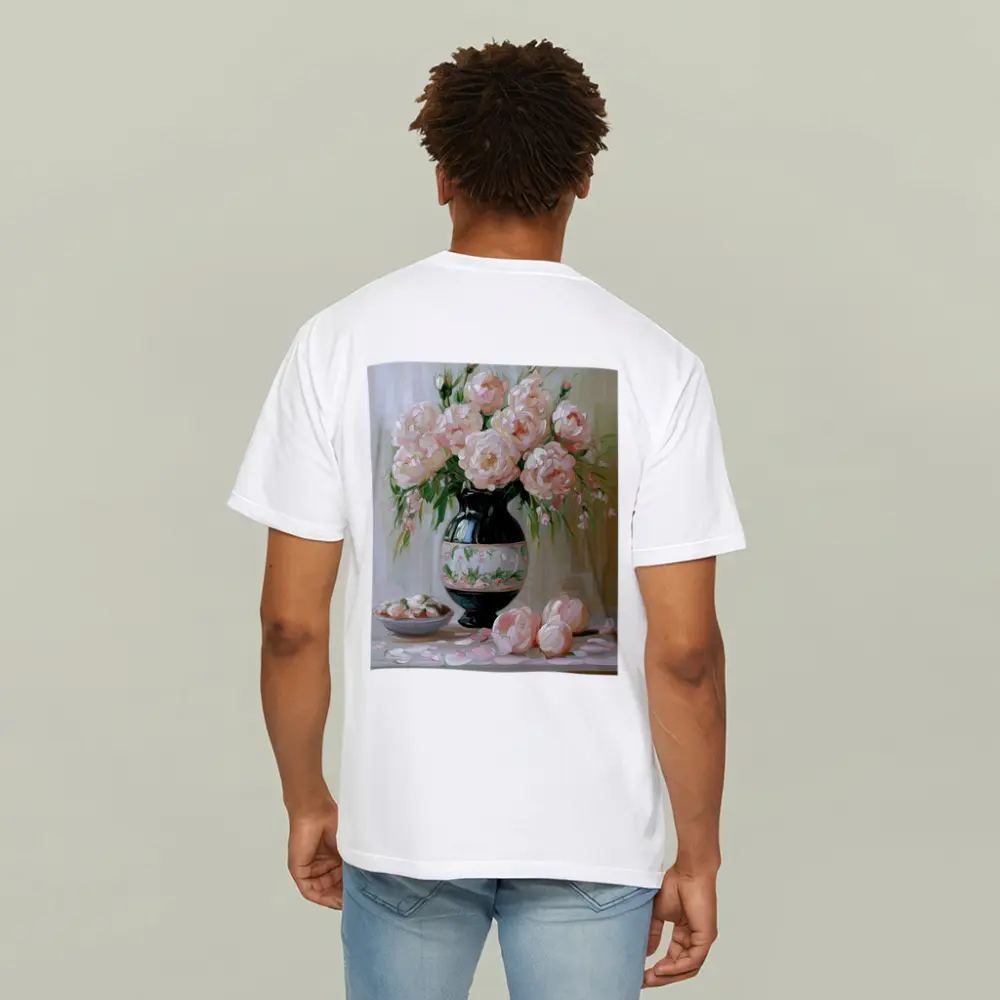 Pink Peonies Oil Painting Still Life – T-Shirts