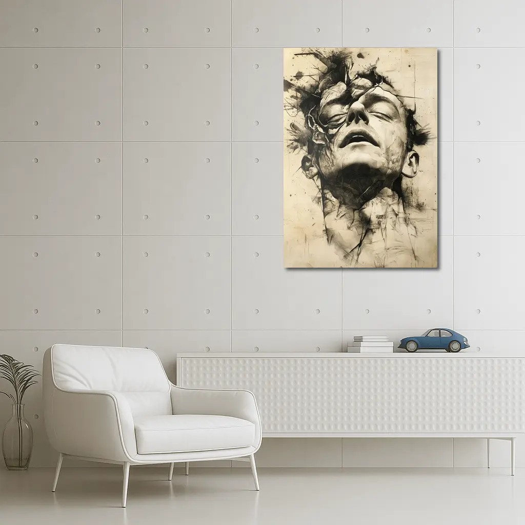 Expressive Charcoal Portrait Man Dark Abstract – Wall Art