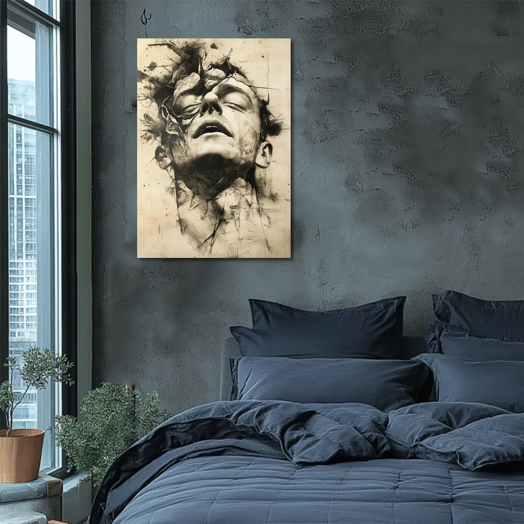 Expressive Charcoal Portrait Man Dark Abstract – Wall Art