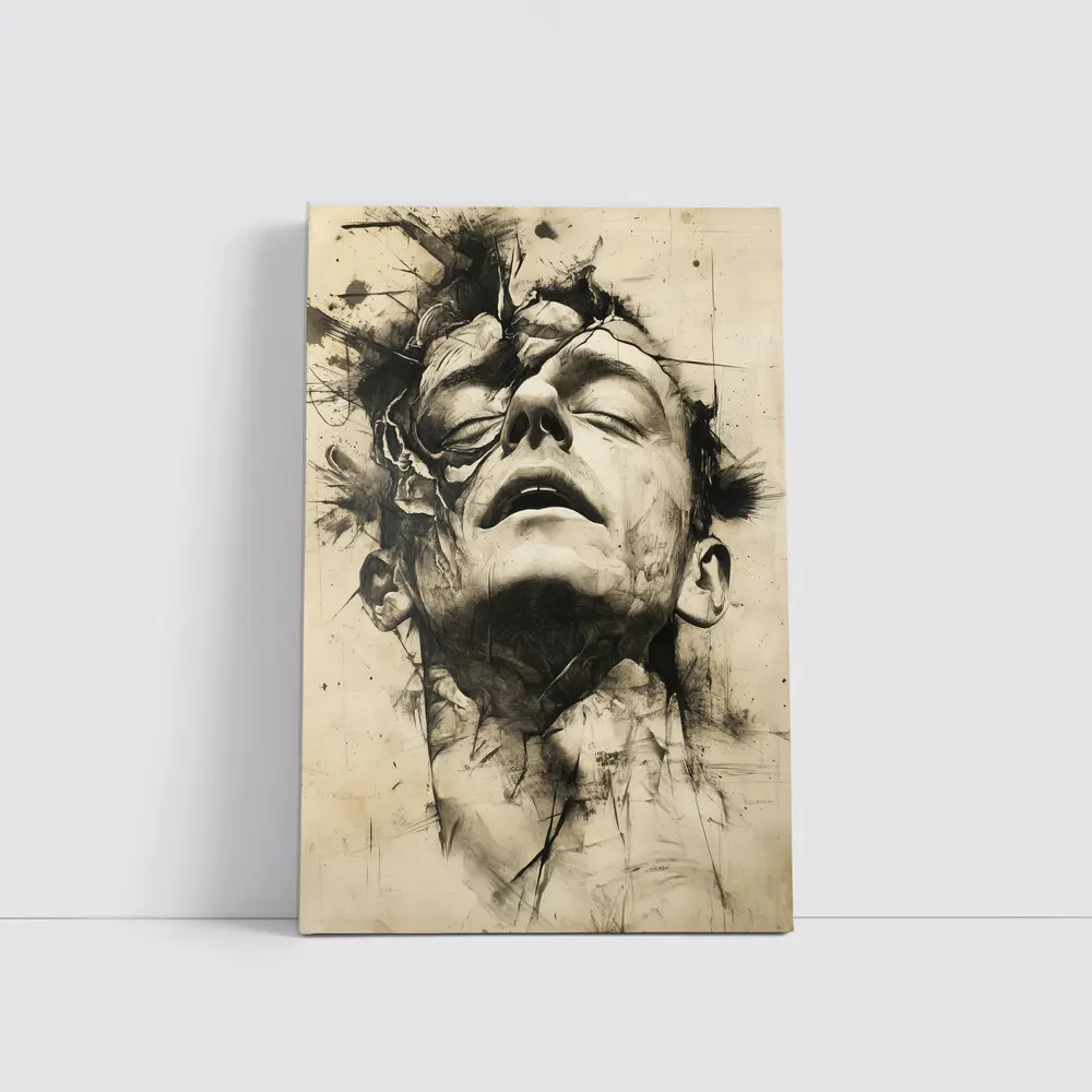 Expressive Charcoal Portrait Man Dark Abstract – Wall Art