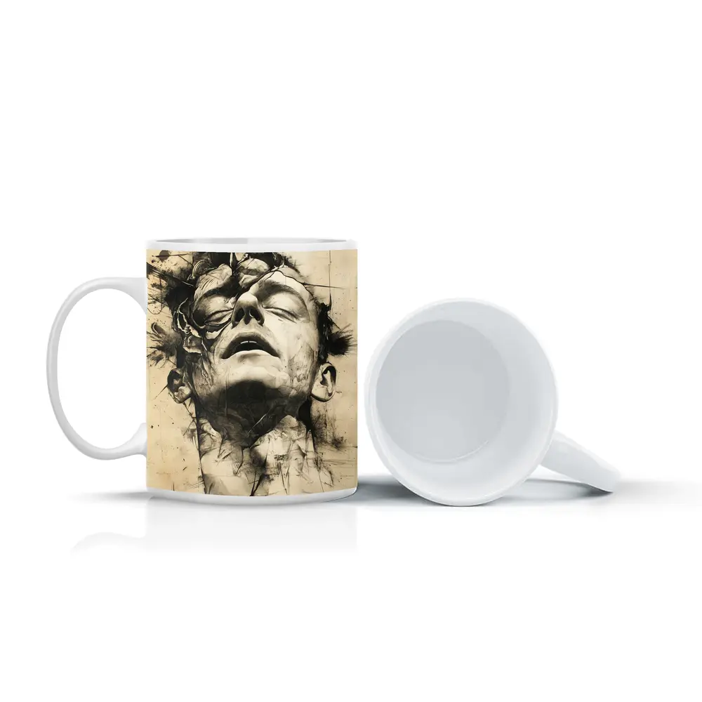Expressive Charcoal Portrait Man Dark Abstract – Mugs