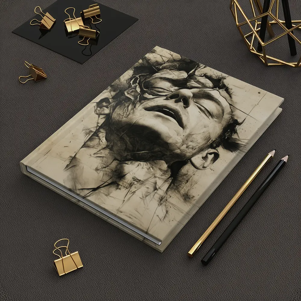 Expressive Charcoal Portrait Man Dark Abstract – Notebooks